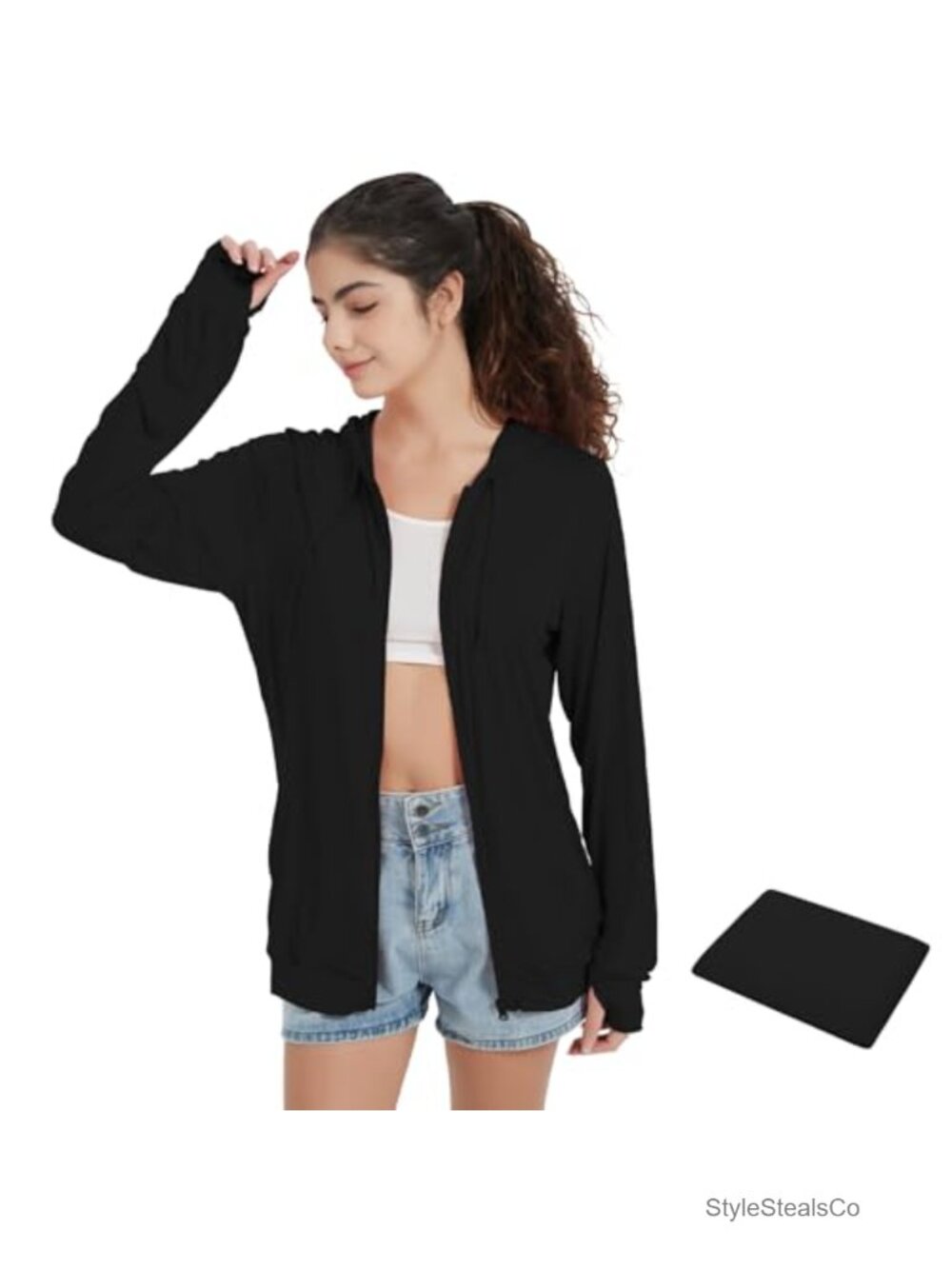 Lightweight Zip Up Hoodie Thin Summer Jacket for Women with Thumb Holes